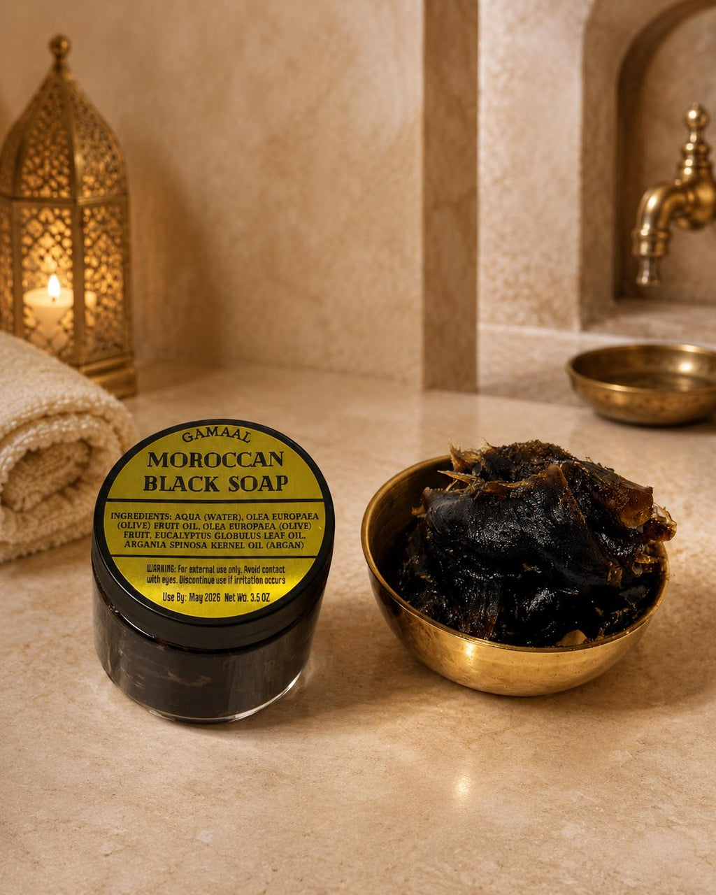 Complete Spa Set / Moroccan Hammam Inspired | Black Soap, Rhassoul Clay, Rose Water, Oud Oil, Kessa, Black Seed Oil
