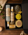 Complete Spa Set / Moroccan Hammam Inspired | Black Soap, Rhassoul Clay, Rose Water, Oud Oil, Kessa, Black Seed Oil