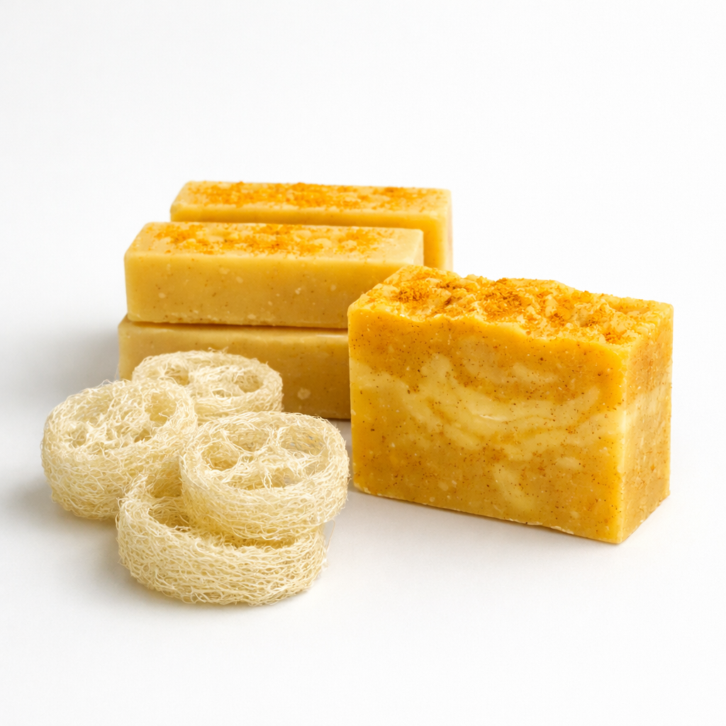 Turmeric & Honey Soap Bar | Handmade Shea Butter Soap with Mini Loofah